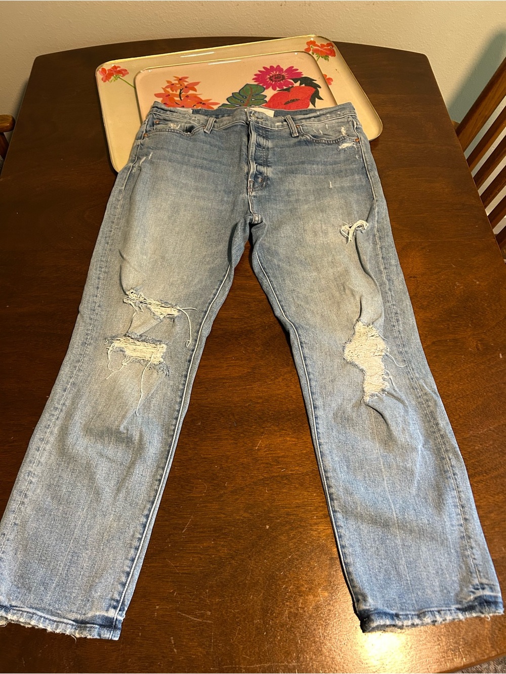 MOTHER Distressed Light Blue Jeans - Classic Fit